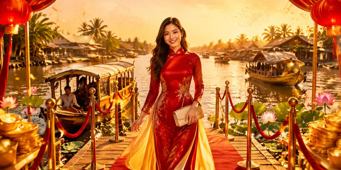 Không khí lễ hội Tết tại miền Tây với người dùng theo dõi kết quả cá cược thể thao trên điện thoại
